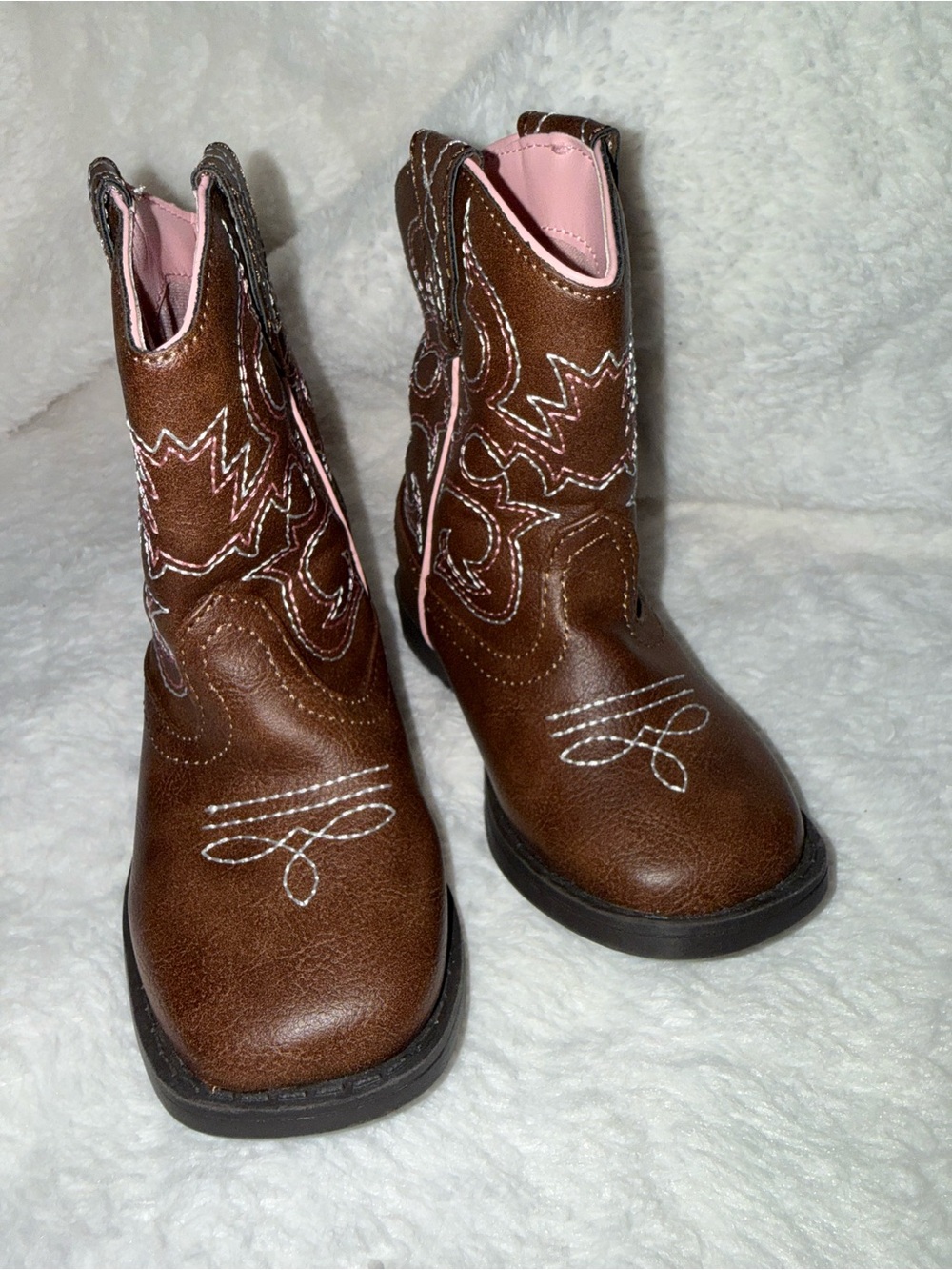 Kids Brown Cowboy Boots with Pink Trim - Picture 5 of 7